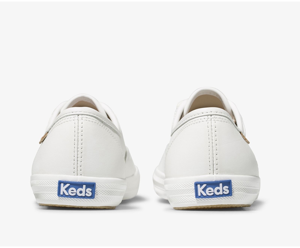 Womens Keds Sneakers - Champion Luxe Leather - White - 9182-KXMFR